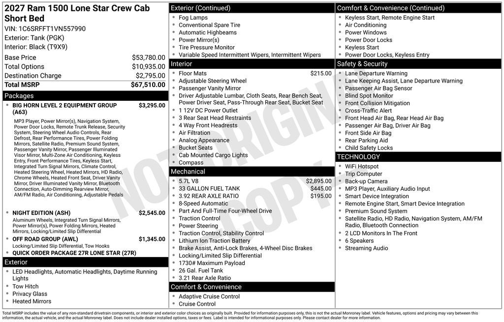 2027 RAM Ram 1500 Big Horn/Lone Star