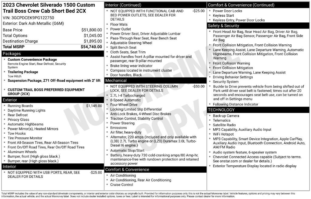 2023 Chevrolet Silverado 1500 Custom Trail Boss